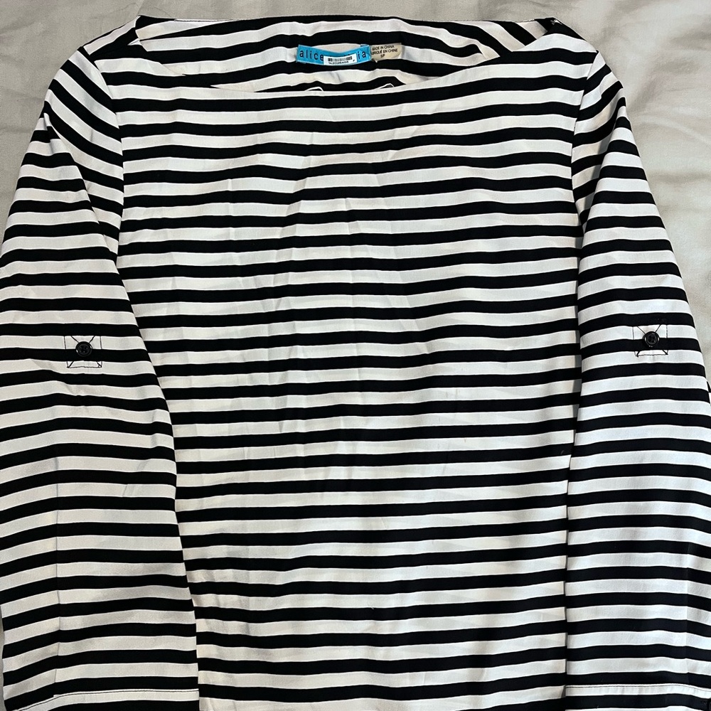Alice + Olivia Monochrome Striped Silk Top